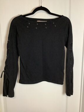 Y2K Streetwear Society Black Lace-Up Long Sleeve Women's Top